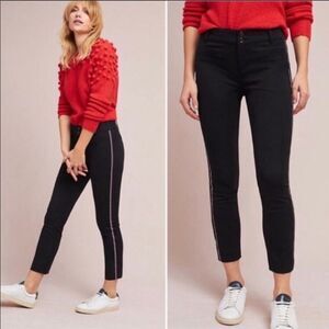 Anthropologie Essential Slim Black Ankle Pants Side Stripe Stretch Size 4